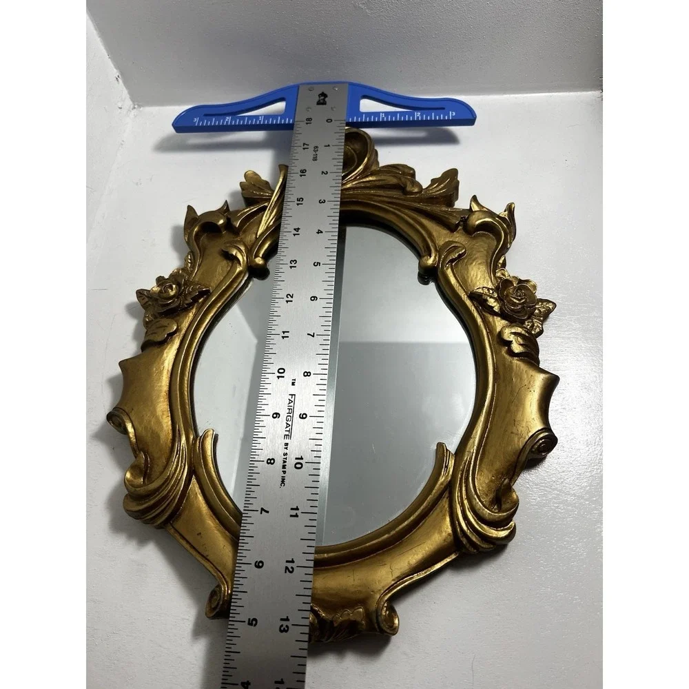 Vintage Gold Rococo Wall Mirror Ornate Floral Hollywood Regency Resin Oval 13x10